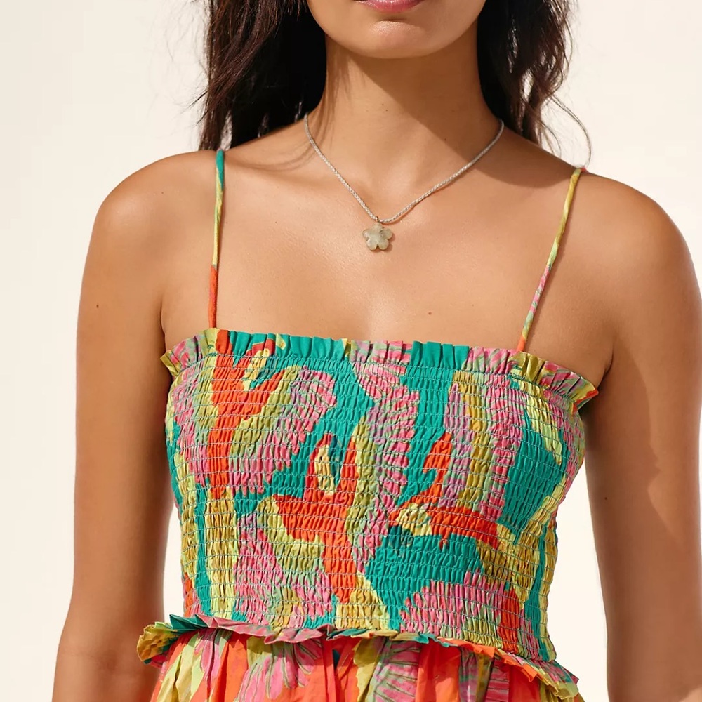 Farm Rio Smocked Cover-Up Midi Dress.